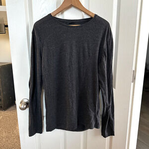 h&m men's medium dark gray long sleeve fine cotton stretch basic crewneck tee